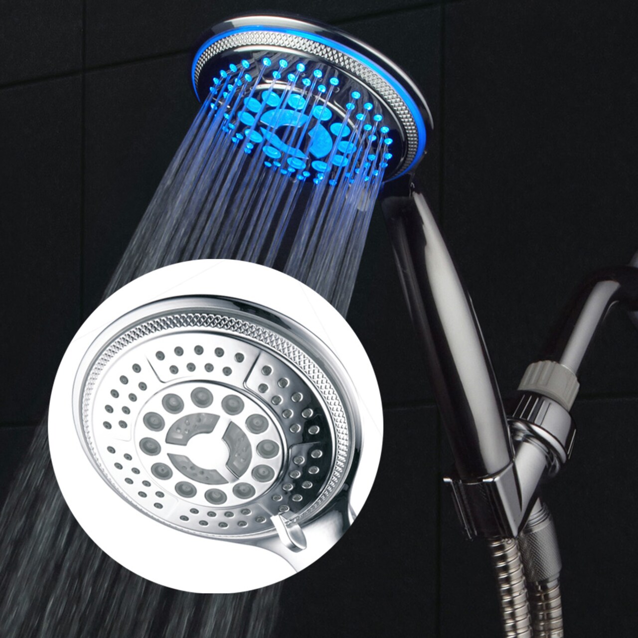 Dreamspa Chrome Led Handheld Shower 5 Settings Color Changing Water Temp 1481